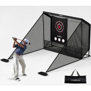 Golf Cage Practice Hitting Net,10x7ft Heavy Steel Frame with 2 Net Side Barriers,for Backyard Driving Chipping Swing Training, Home Range for Indoor& Outdoor.