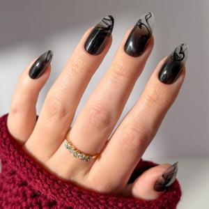 Glamnetic Press On Nails x Harry Potter - Dementor | Medium Almond Fake Nails with Smoky Black Gradient Tips, Salon Quality, Officially Licensed | 15 Sizes - 30 Nail Kit with Glue