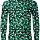 Arvilhill Mens St Patrick's Button Shamrock Clover Printed Long Sleeve Shirt (S-3XL) (Green, XXL)