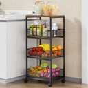 HapiRm Fruit Basket Kitchen Cart - 4-Tier Rolling Storage Cart with Wheels, Fruit Vegetable Basket with Wood Top, Pantry Utility Kitchen Organizer for Fruit Potato Onion Vegetable Bread Snack