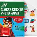 Uinkit 100 Sheets Printable Glossy Sticker Photo Paper 8.5x11 Full Sheet Inkjet Self Adhesive Photo Paper Label For for Scrapbooking, Brand Logo, Party Decor Stickers Letter Size
