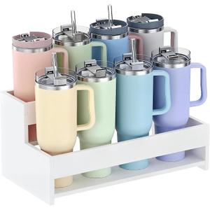 Water Bottle Organizer, 2-Tier 15.7" W Tumbler Holder for 8 Cups, Pantry Kitchen Storage Rack for Wine Bottles Countertop Cabinet