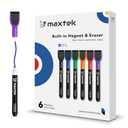maxtek Dry Erase Markers - 6 Count Colorful Magnetic Dry Erase Markers Fine Tip with Eraser, Low Odor Whiteboard Markers for Calendar Boards
