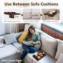 Sofa Insert Tray for Middle Seat,Bamboo Couch Table with 2 Cup Holders,Fits Armless Sofa & Sectionals,Fold-Flat Tray for Drinks,Snacks & Remotes,Brown