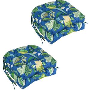 Blazing Needles Spun Polyester Patterned Outdoor U-Shaped Tufted Chair Cushions Set, Set of 4, 16", Skyworks Caribbean