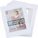 Somime 10 Pack Pre-Cut 11 x 14 White Picture Mats for 8x10 Photos - White Core Bevel Cut Frame Matte, Acid Free, Ideal for Frames/Artwork/Prints