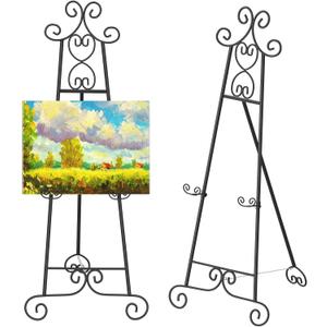 Easel Stand for Sign, Black Vintage Decorative Adjustable Floor Metal Display Easel with Chain Support for Wedding Signs, Art, Posters, Pictures, Welcome Signs, Suitable for Home, Parties, Galleries