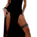 GORGLITTER Women's Double Slit Hooded Rave Dress Sexy Y2k Gothic Sleeveless Grunge Bodycon Going Out Maxi Dresses 2025 (Medium, Black)