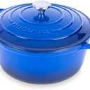 Nuovva Enamelled Cast Iron Dutch Oven Pot with Lid  6.4 Quart Non Stick Casserole Pot  Heavy Duty & Oven Safe up to 500 F for Bread Baking, Braising, Stews, Roasting  28cm Dark Blue