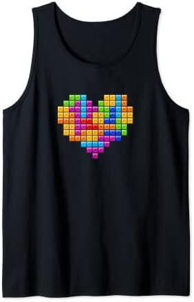 Pixel Heart Blocks Tank Top Dark Blue, Size M