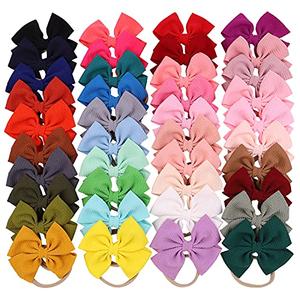 40pcs Baby Girls Hair Bows Headband Nylon Hair Band Elastic Hair Accessories for Kids Infants Toddlers (1- 40PCS Waffle headband)