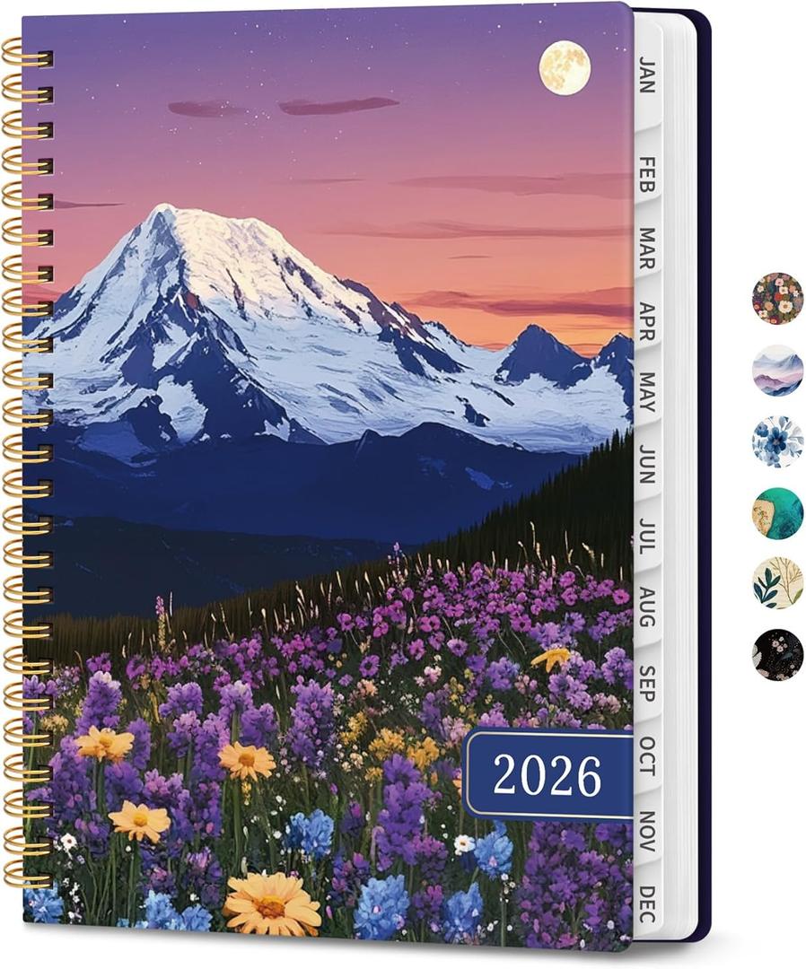 2026 Planner, Weekly and Monthly Planner for Women, January 2026 - December 2026, Hardcover 2026 Calendar Planner Book with Tabs, Inner Pocket, Spiral Bound, Perfect for Office Home School Supplies - A5 (6.3" x 8.5"), Moonlit Blooms