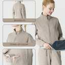 Women's Fleeced Performance Jacket - Full-Zip Stand-Up Collar, Warm Fleece for Winter Daily Wear (Beige, L)