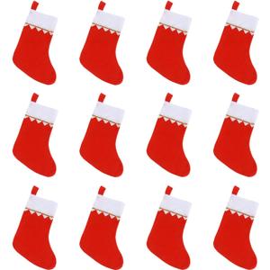 KIMOBER 12 Pcs Red Felt Christmas Stockings,Hanging Stocking with Golden Trim for Fireplace Christmas Tree Decoration