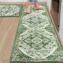 Ileading Anti Fatigue Kitchen Rugs Sets of 2 Cushioned Kitchen Mats for Floor Waterproof Kitchen Mat Set Non Slip Comfort Standing Mat for Kitchen, Office, Sink, Laundry (Green)