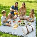 White Picnic Blanket, Extra Large Soft Cotton Gauze Picnic Rug 71"x71", Lightweight Breathable Blanket with Leather Handle, Machine Washable for Beach, Camping, Park, Couples (Cream), 5'10" x 5'10"