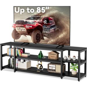 Aquzee 85 inch TV Stand, Entertainment Center for 70 75 80 85" TV, 75.2" Wide Wood Television Console Table for Living Room Bedroom Gaming Room, Black
