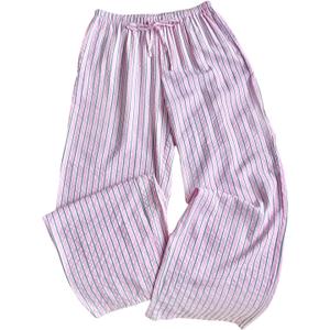 WDIRARA Women's Striped Wide Leg Pants Drawstring Elastic Waist Lounge Pants (Pink, XL)