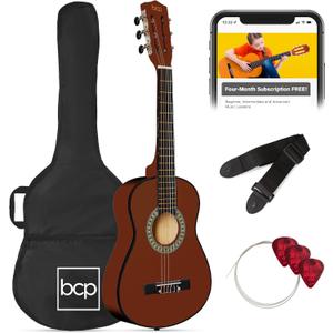 Best Choice Products 30in Kids Acoustic Guitar, All-in-One Beginner Starter Kit w/Strap, Case, Extra Strings, Rosette Inlay - Mahogany Stain