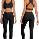 ABOCIW Women's Seamless Workout Sets Racerback Sports Bra Crop Tank Top High Waist Leggings 2 Piece Gym Yoga Outfits (Medium, Cutout Black)