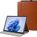 Case for Surface Pro 11/10/9/8, 13 Inch PU Leather Protective Cover with Honeycomb Cooling, Multi-Angle Stand, Stylus Holder, Front Pocket & Hand Strap, Durable Business for Tablet (Brown)