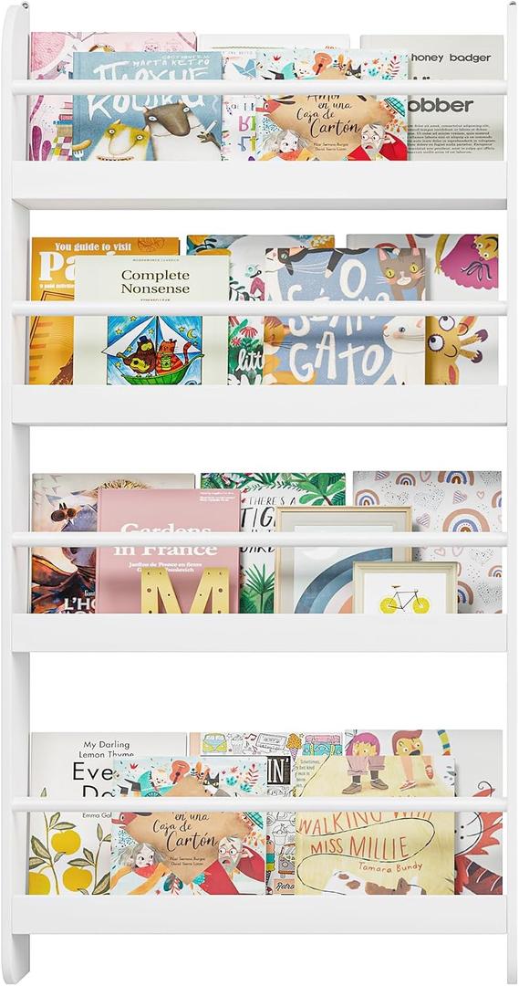 FOTOSOK Kids Bookshelf, Wall Mount 4-Tier Book Shelf Organizer for Toys and Books, Toy Storage Bookshelf in Bedroom, Living Room and Nursery, White, Single One