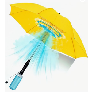 Umbrella Fan, Misting Umbrella with Fan and Mist Spray, Water Mist, Air Mister, UV Blocking Sun Protection, Cooling Portable Shade, Handheld Summer Sunshade, Beach, Golf (Yellow)