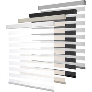 Cordless Zebra Blinds for Windows, Free-Stop Pull Down Roller Window Shades with Valance, Light Filtering Dual Layers Sheer Shades for Home and Office, White, 24" W x 72" H