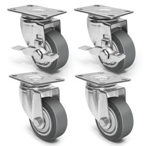 3 Inch Caster Wheels - Set of 4 Heavy Duty Rubber Castors With Brake 1200Lbs, Silent Industrial Plate Casters for Cart Furniture Workbench (2 Brake & 2 Swivel)
