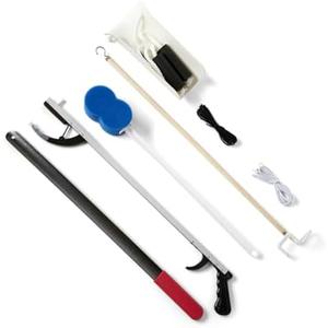 Medline Premium Hip Kit, Mobility Aids for Hip Surgery Recovery, 7-Pieces, 26" Grabber Reacher, Shoehorn, Sock-Aid, Dressing Stick, Shoelaces, Bath Sponge