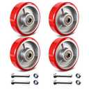 4 Inch Caster Wheels, Polyurethane on Cast Iron Wheel (Set of 4)- Heavy Duty Caster Wheels with 2000 lb Capacity, Industrial Casters Wheels for Cart Furniture Workbench