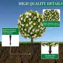 25" Artificial Boxwood Topiary Ball Trees with Daisy Flowers, Set of 2 UV Resistant No Fade Outdoor Faux Plants with Ground Spike, Fake Shrubs for Garden, Patio, Porch, Yard, Indoor Decor