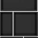 Black Bamboo Bathroom Drawer Organizer, Wooden Kitchen Utensil Holder Set of 5, Stackable Junk Drawer Organizer Tray, Multi-Use Storage Bins Boxs Dividers for Home, Office, Clothing, Makeup, Jewelry