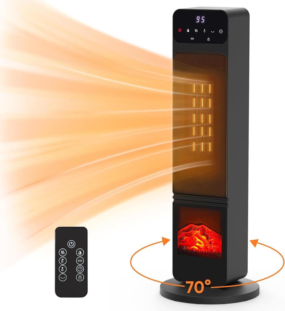 OLIXIS Space Heater, 1500W Portable Electric Tower Heater with Adjustable Thermostat, Timer and Remote Control, Overheating & Tip-Over Protection, 26 Inch Indoor Heater for Home Office Bedroom