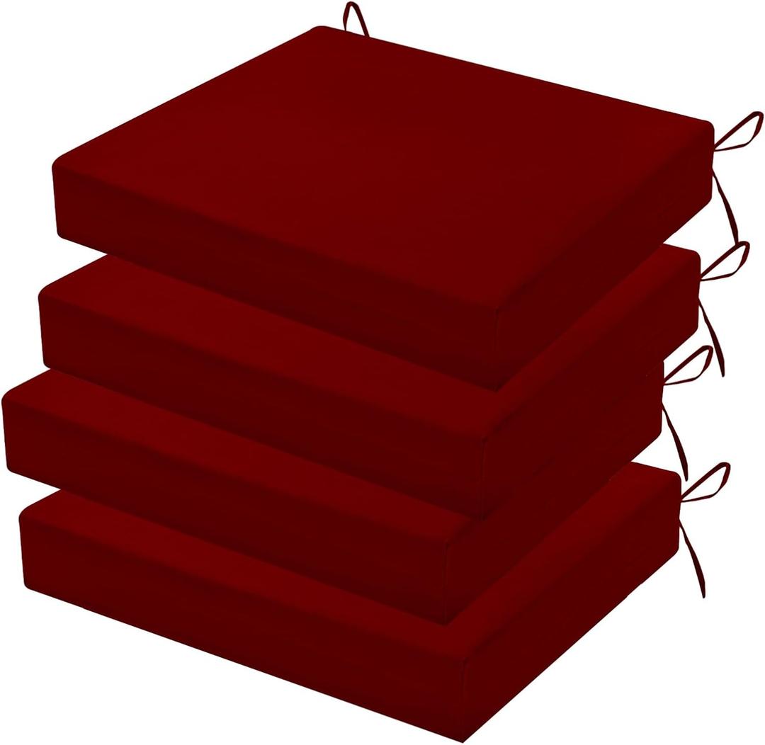 Outdoor Chair Cushions Set of 4, 18.5 x 16 Inch Patio Chair Cushions for Outdoor Furniture, Water Resistant, Non-Slip Ties(Dark Red)