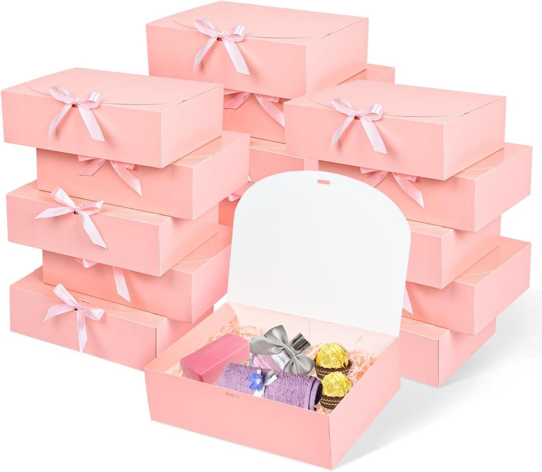 12Pack Pink Gift Boxes with Lids, 129.83.1 Inch Groomsmen Proposal Box, Luxury Pink Gift Box with Ribbon for Wedding, Birthday, Party, Christmas, Bridesmaid, Graduation