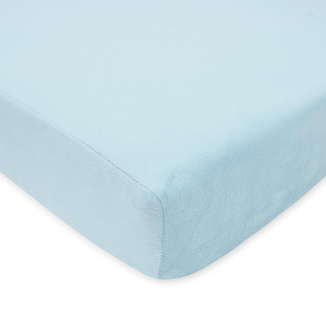 American Baby Company Heavenly Soft Chenille Fitted Crib Sheet 28" x 52", Warm and Cozy Neutral Chenille Sheet, Blue, for Boys and Girls, Fits Crib and Toddler Bed mattresses