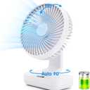 Oscillating Table Fan Small Oscillating Fan for Bedroom/Indoor/Outdoor Ultra Quiet Mini Desk Fan Auto 90 Rotated 4 Speeds 5in Wall Mounted Cordless Portable Rechargeable (White)