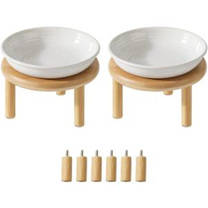 Havniva Elevated Cat Bowls Raised Ceramic Cat Dish Two Sets of Wide Cat Food Bowl Whisker Friendly Anti-Slip with Adjustable Stand, Shallow Pet Food & Water Dish
