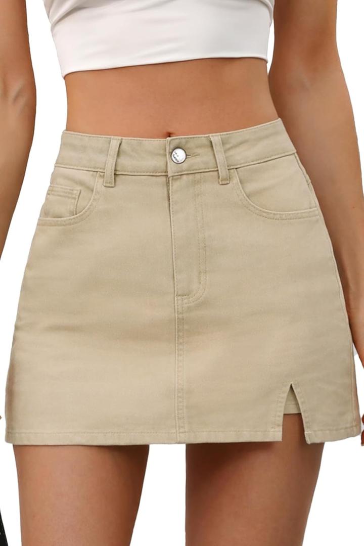 ELLEVEN Women’s Side Slit Denim Skort, High-Stretch, High Waisted, Y2K Mini Jean Skirt Shorts with 5 Pockets (XL)