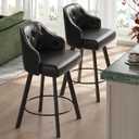 Tatub 26 Black Swivel Bar Stools 1 Set, Counter Height Bar Stools with Backs and Arms, Faux Leather Kitchen Island Chairs, High Barstools