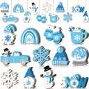 Chunful 36 Pieces Winter Frost Wood Ornaments Ice Bear Cedar Snowflake Glove Truck Hello Winter Ornaments Mini Welcome Christmas Tree Hanging Sign Decorations