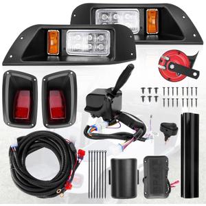 12V LED Headlights and Taillight Set with Street Legal Light Kit Compatible with EZGO TXT Golf Carts 1996-2013 for Gas and Electric Upgrade with Turn Signal Wire Harnes, Brake and Horn