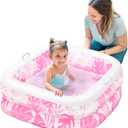 SLOOSH Inflatable Kiddie Pool for Kids, 32"x32"x8.5" Swimming Pool with Soft Pad for Kid & Toddler, Square Blow Up Baby Ball Play Pit Pools for Swim Party, Portable Indoor & Outdoor Water Toys (Pink)