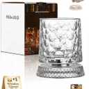 Spinning Whiskey Glassees 360 Degree Rotating Crystal Tumbler with Stable Decoupled Base Kinetic Old Fashioned Barware Unique Birthday Gift for Men Dad Stress Relief Dazzling Light and Shadow