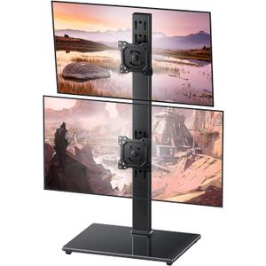 Dual Monitor Stand, FreeStanding Desk Stand for Two 13-32 inch Screens, Vertical Monitor Riser with Swivel, Tilt, Rotation, 4 Height Options, Holds One (1) Screen Up to 77Lbs, VESA 75x75mm/100x100mm