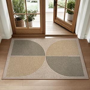 Lahome Rainbow Easy Jute Rug, 2x3 Entryway Rug Indoor Outdoor Front Door Mat, Farmhouse Neutral Non Slip Non Shedding Washable Kitchen Mats for Floor Foyer (Nature/Bi-color Rainbow)