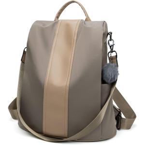 PINCNEL Women Khaki Medium Backpack Purse Waterproof Nylon Anti-theft Rucksack Lightweight Shoulder Bag