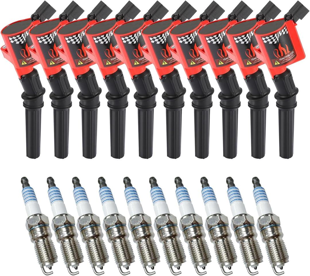 CarBole Ignition Coils Pack DG508 & Iridium Spark Plug SP479, Compatible with Ford E350 E450 Econoline Super Duty F350 F450, Replacement for FD503 DG457 F523 E213 E262 E409 (Set of 10)