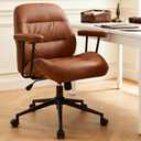 IWMH Leather Office Chair with Removable ArmrestsMid-Back Ergonomic Desk Chair with Lumbar SupportAdjustable Height 360 Swivel Executive Task Chairs for Home Office (Brown)